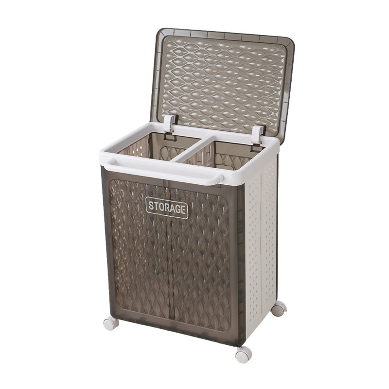Foldable Laundry Basket with Wheels, 61.7cm H x 46.3cm W x 33cm D, Black