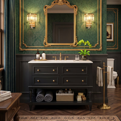 Meuble-lavabo moderne 36 po avec lavabo en céramique et 4 tiroirs, armoire en bois de pin massif (blanc / noir / beige)
