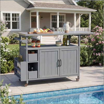 Chariot de cuisine à roulettes pour l'extérieur durable avec plateau en acier inoxydable, rangement multifonctionnel et roues verrouillables pour le barbecue de la terrasse et de la cour