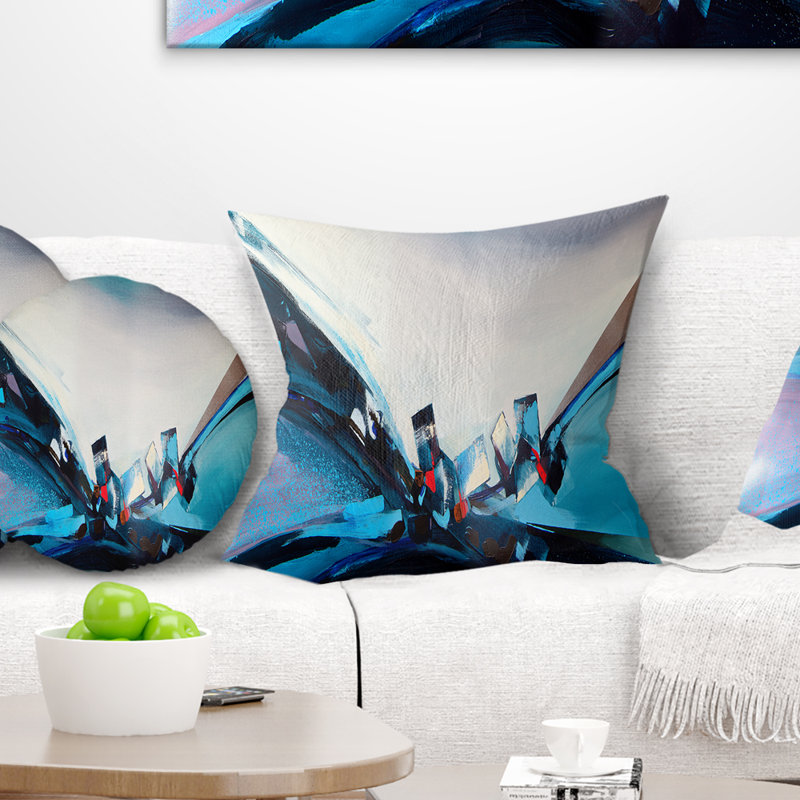 Conception abstraite bleue panoramique - coussin à imprimé paysage, 18 po x 18 po, Coussin décoratif