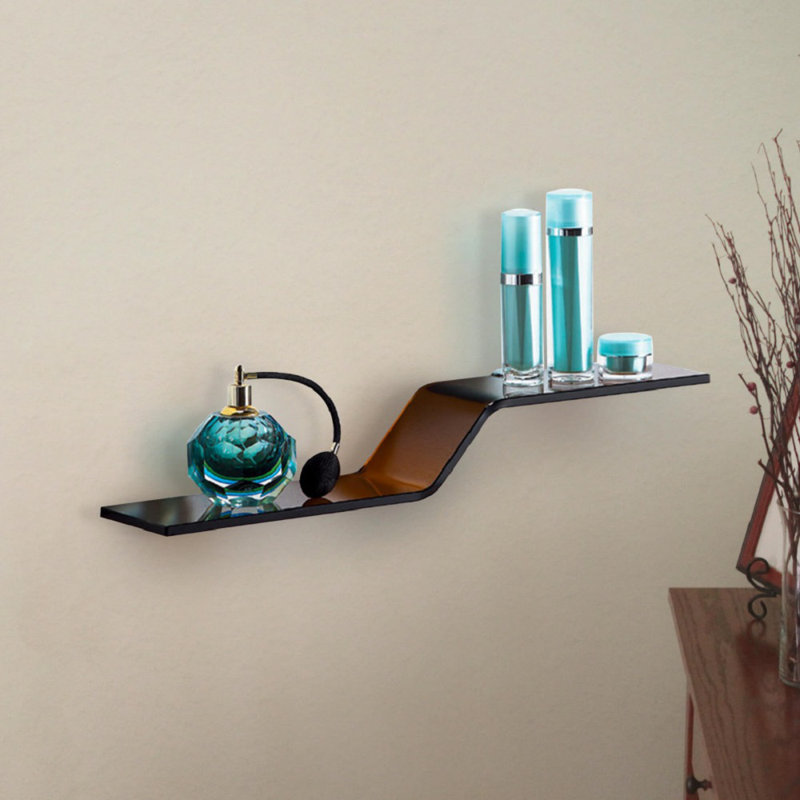 Poseidon Glass Floating Shelf with Adjustable Shelves, Brown