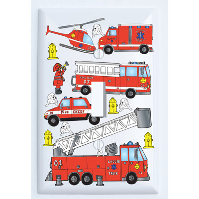 Fire Trucks Light Switch Plate Cover Single Toggle  Fire Engines Firetruck Wall Decor