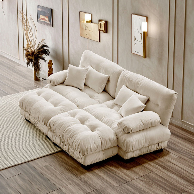 Upholstered 94.4 " Chenille Sofa, Café clair