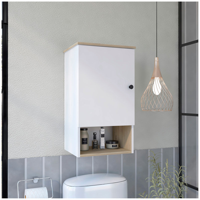 Light Oak and White 1-Shelf Medicine Cabinet