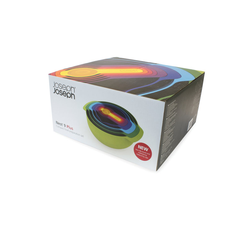 Nest 9-Piece Food Preparation Set with Nesting Mixing Bowls and Measuring Cups, Multicolor