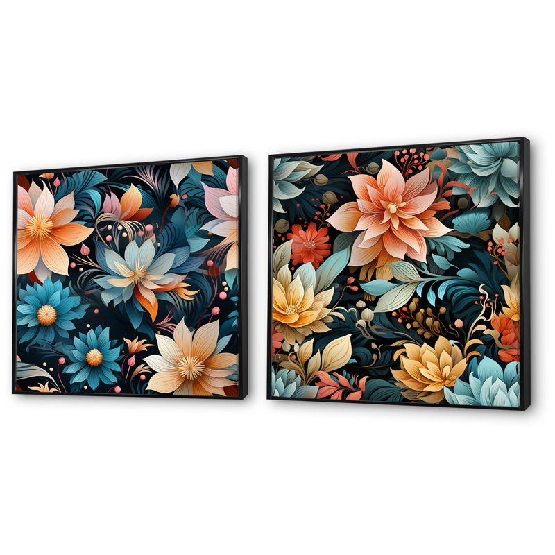 Layana - Ensemble de 2 décorations murales florales, H 30 po x l 61 po x P 1 po, Cadre noir