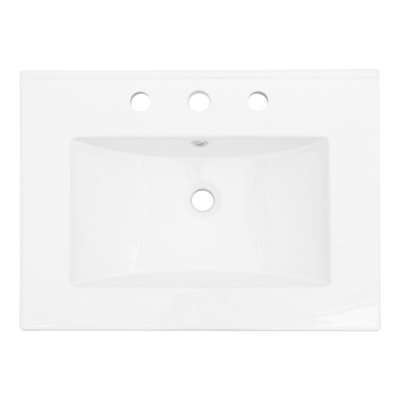 Comptoir de meuble-lavabo rectangulaire en céramique 24 po x 18 po blanc - teint, trop-plein, 3 trous de robinet, grand débordement de rangement, espace
