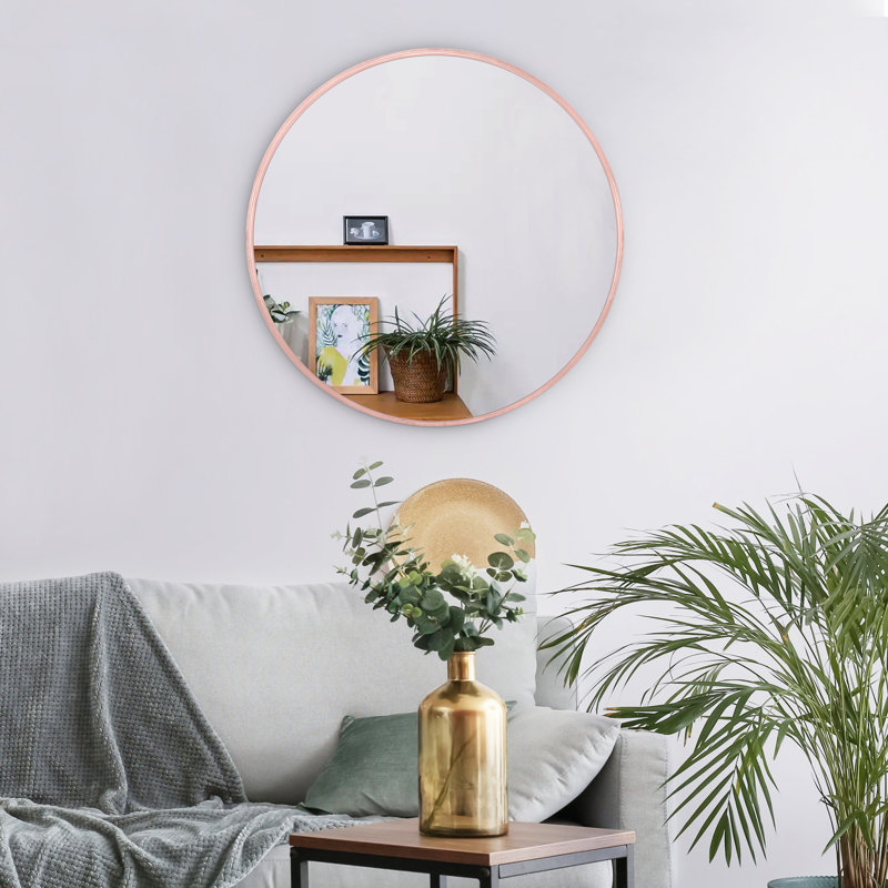 Miroir mural moderne à cadre rond, 30 po x 30 po, Or rose