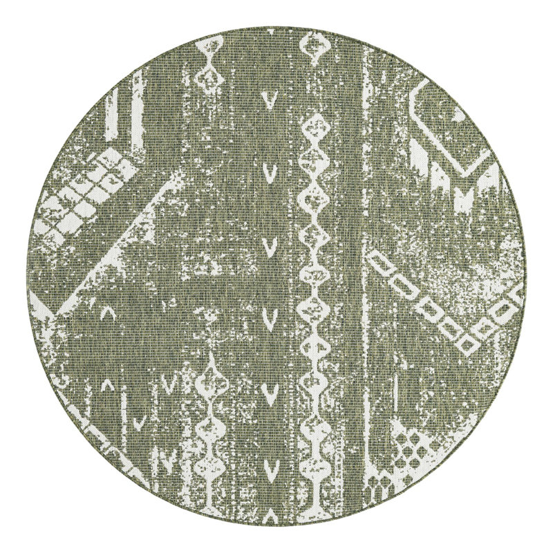Tapis intérieur / extérieur en polypropylène tissé à la machine Braeleigh, Rond 6 pi