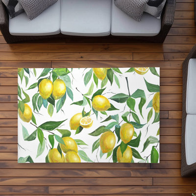 Lemon Pattern Outdoor Area Rug | Kitchen Food Decor