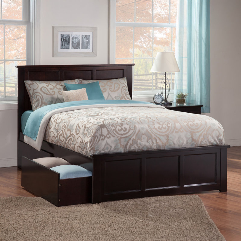 Lit plateforme avec rangement sous le lit Amear, Espresso, Grand lit