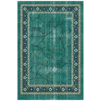 Tapis Bronze2 moderne à l'aspect vieilli, aquarelle abstraite, bleu sarcelle et blanc, lavable à la machine, antidérapant, à poils courts, pour l'intérieur et l'extérieur, adapté aux animaux domestiques, idéal pour le salon, la chambre, la salle à manger, l'entrée, le couloir ou le bureau.