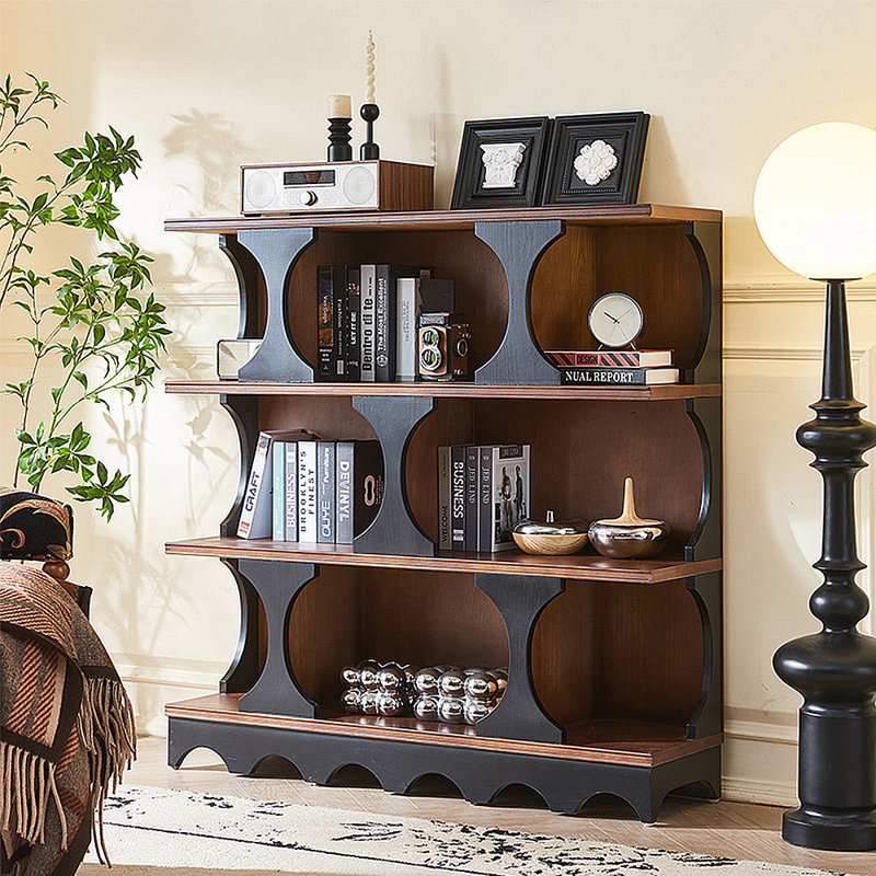 Présentoir de bibliothèque rétro de style français, (3 tablettes) H 47,24 po x l 47,24 po x P 12,6 po