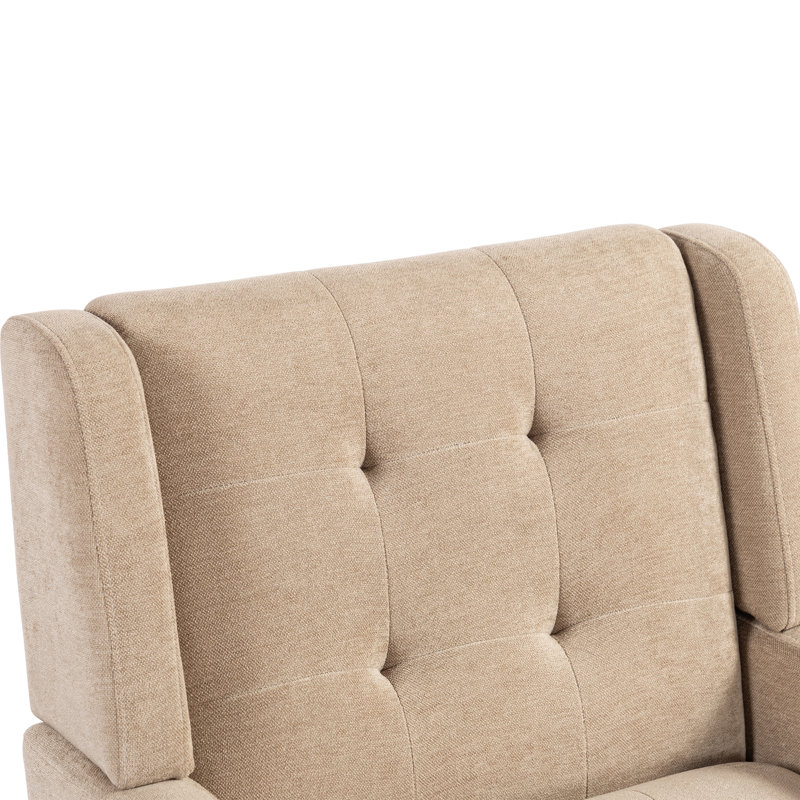 Fauteuil d'appoint moderne du milieu du siècle, 68 cm (26,77 po), revêtement en lin, fauteuil confortable avec dossier capitonné, coussin en mousse haute densité et pieds en bois massif