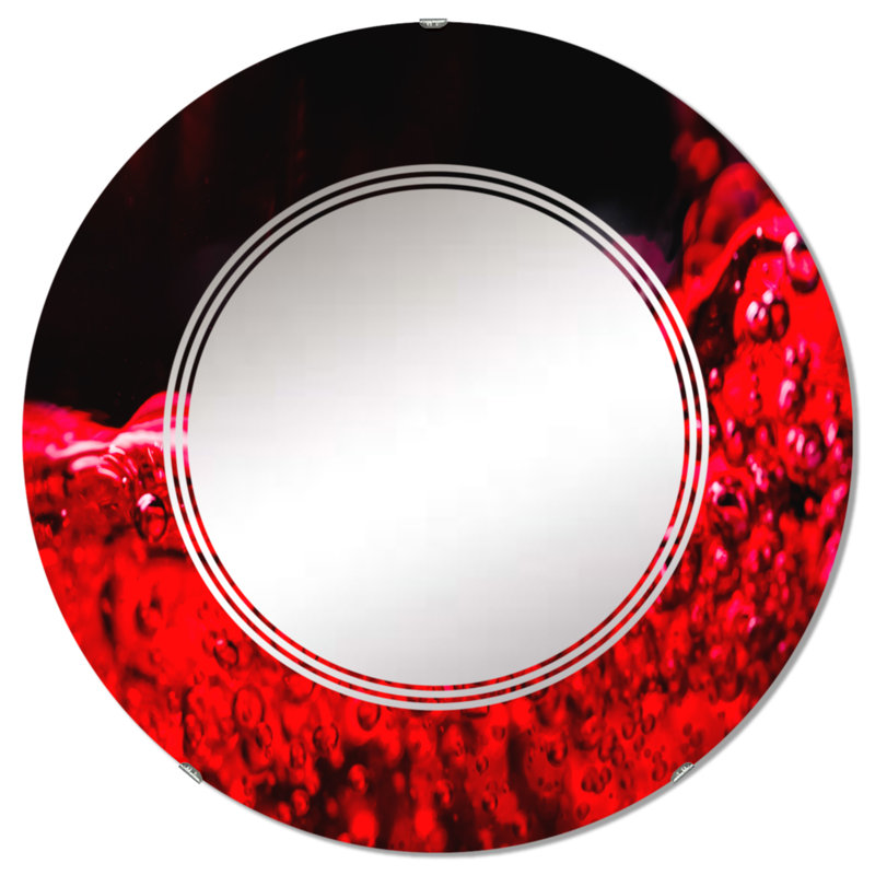 Vin rouge sur fond noir - miroir mural moderne rond, 24 po x 24 po
