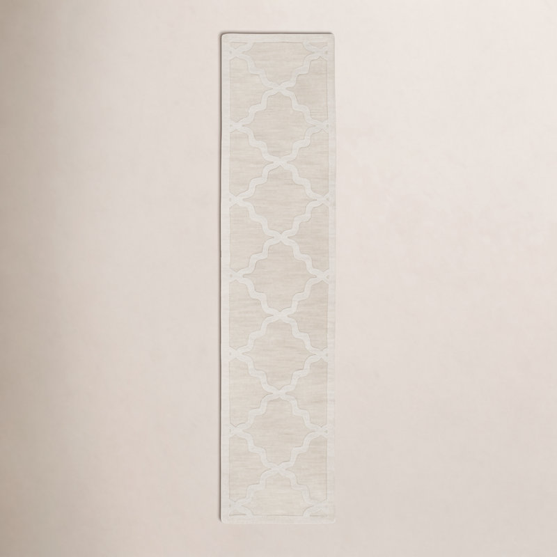 Tapis géométrique beige en laine fabriqué à la main Romina, Tapis de couloir 2 pi 3 po x 12 pi