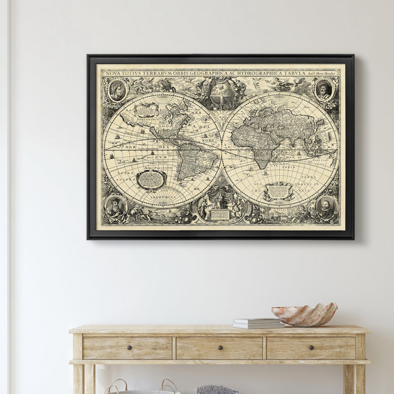 Carte du monde rétro - reproduction de cadre photo, H 26,5 po x l 36,5 po x P 1,5 po, Noir