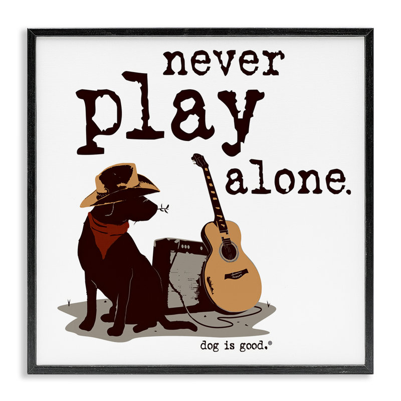 «Never Play Music Alone», estampe numérique encadrée par Dog Is Good, H 12 po x l 12 po, Giclée encadrée noir minuit
