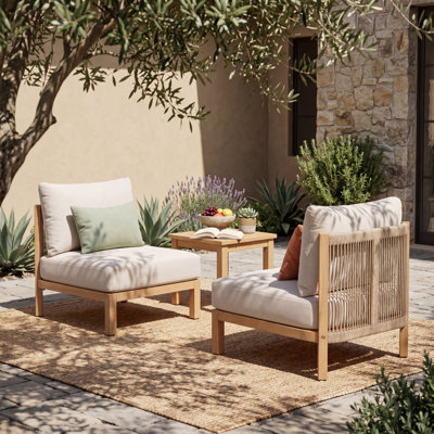 Chaises longues modernes de patio, ensemble de corde de bois d'acacia pour la maison de jardin de porche