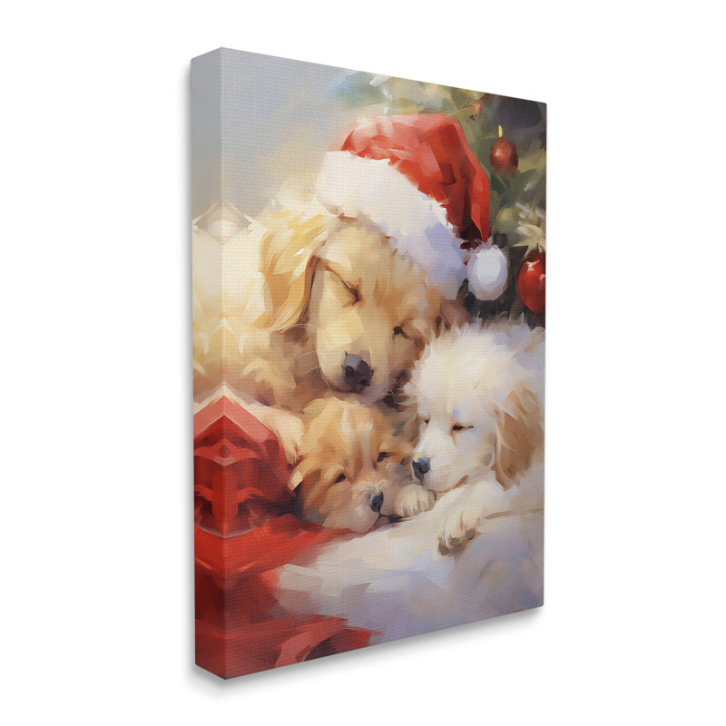 "Christmas Puppies By Tree" par Enrico McGarrigle sur toile, H 20 po x l 16 po