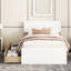 Lit simple avec tête de lit blanc brillant et 2 tiroirs avec rangement en chêne