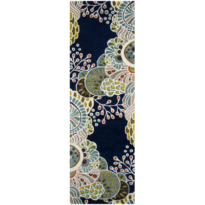 Tapis bleu marine en laine touffeté à la main Heliana