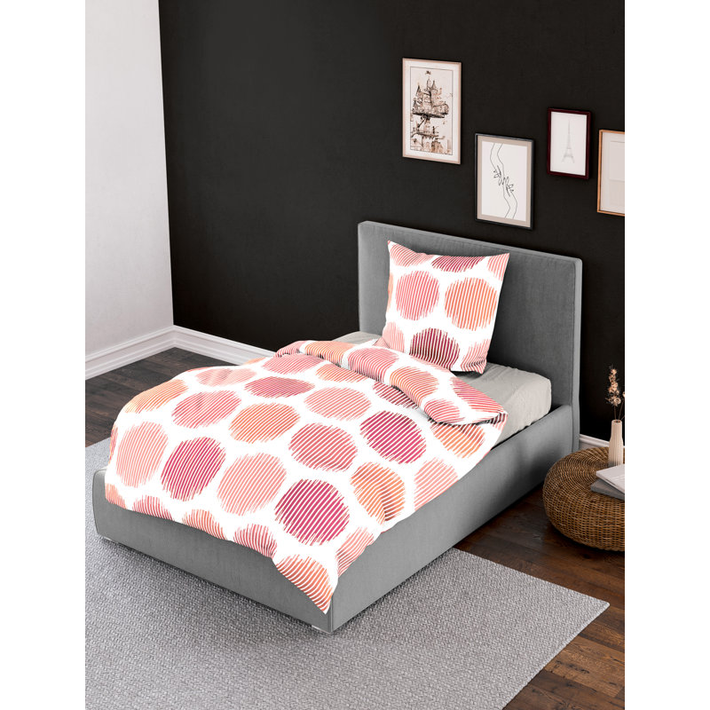 Geometric Shapes Duvet Cover Set with Pillowcases Included, 135 x 200cm Duvet Cover + 1 Standard Pillowcase, Peach
