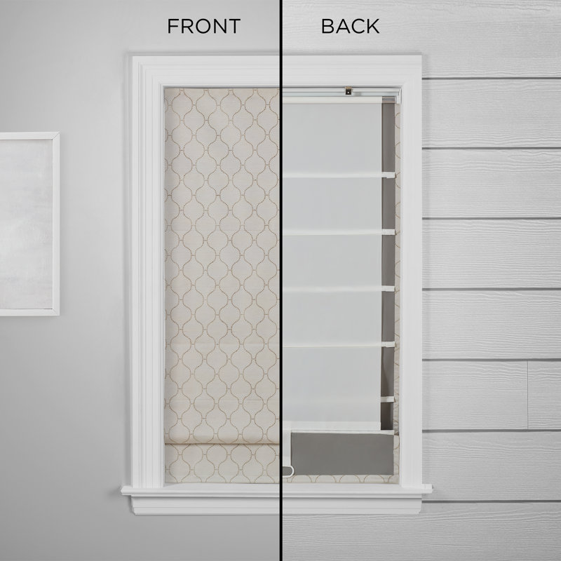Linen Blackout Cordless Roman Shade with Woven Ogee Design