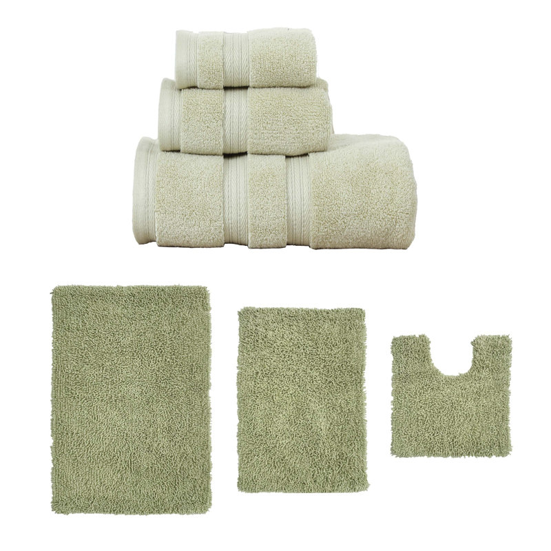 Bruno Collection 100% Soft Cotton 3 Pc Towel Set & 3 Pc Bath Rug Set, (Set of 6), Green