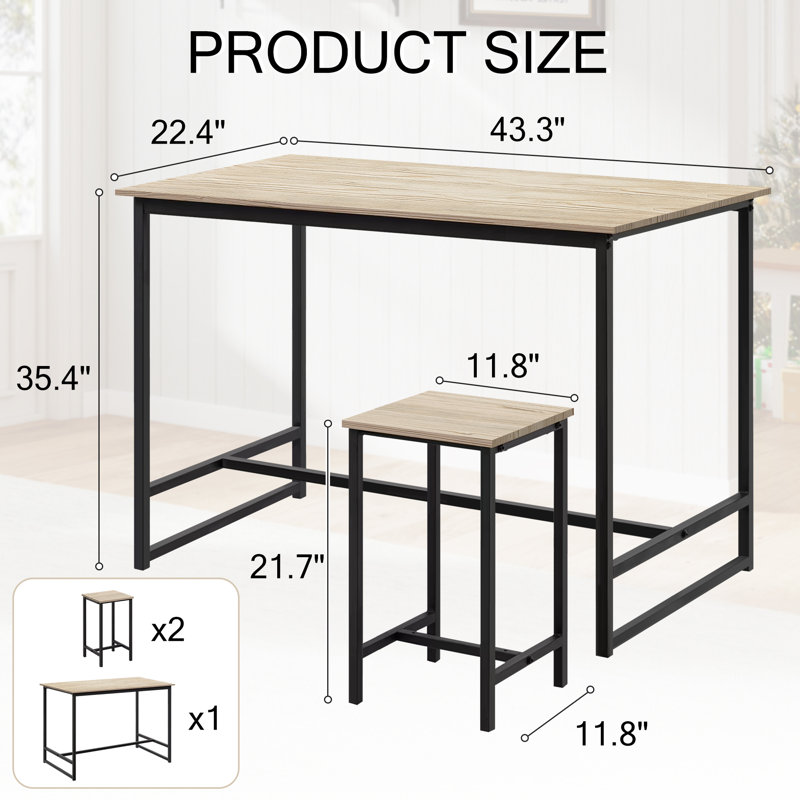 3-piece Dining Set With 2 Chairs Kitchen Table Balcony Table Industrial Look Bar Table Set Bar Table With 2 Bar Stools Kitchen Counter With Bar Chairs