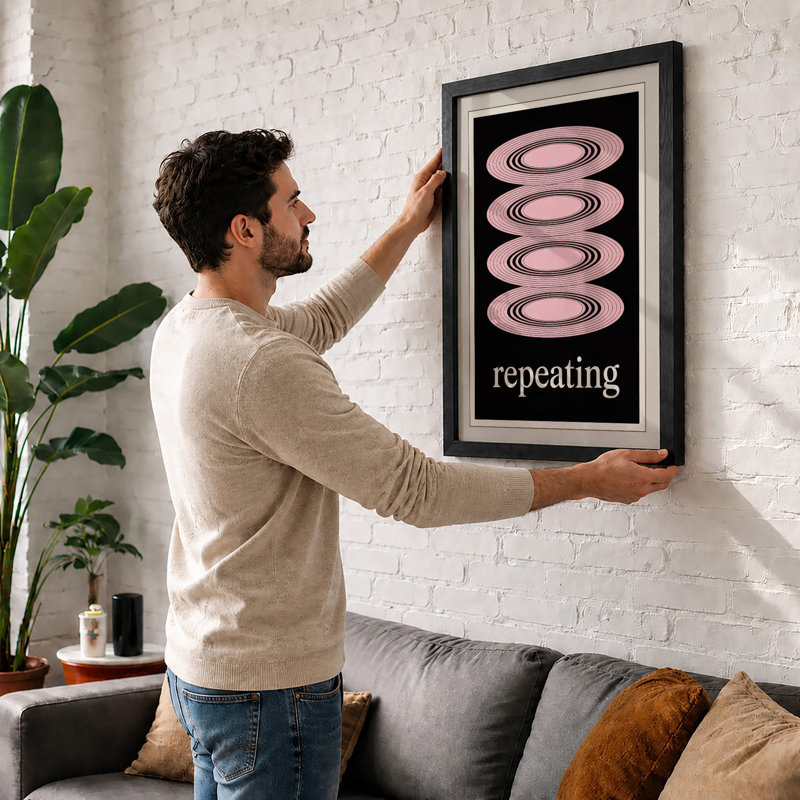 Repeating Ripples Geometric - Print, Black, A3 - 42.0 x 29.7 cm