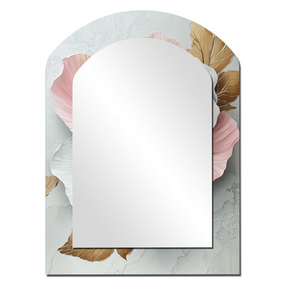 White And Pink Marble Peonies Elegance II - Peonies Arch Mirror, Pink Asymmetrical Unique Wall Mirror, Printed Metal Art