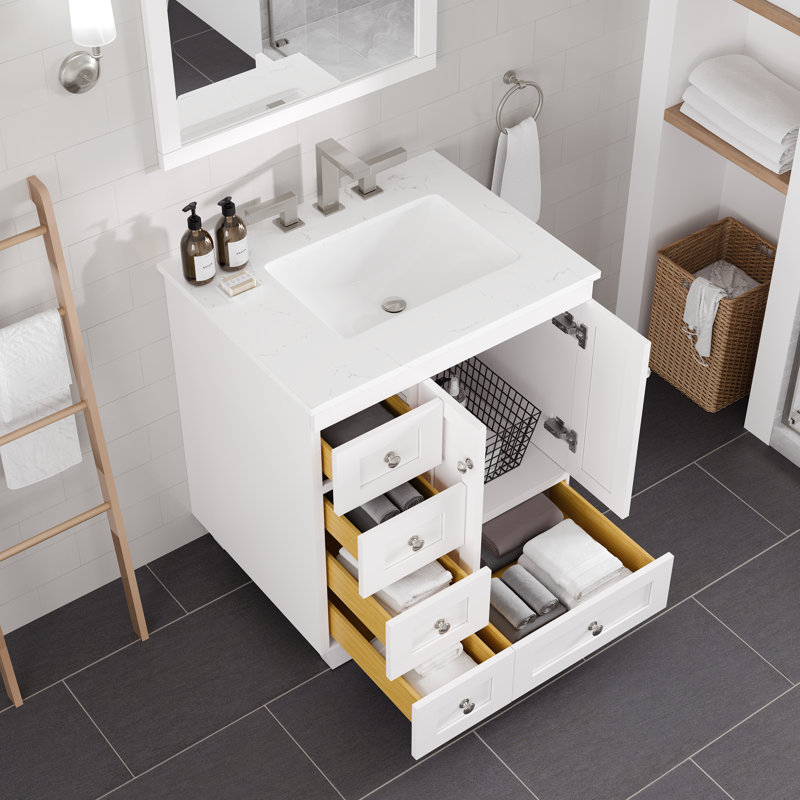 Acclaim Single Sink Bath Vanity With Carrara Quartz Top And Undermount Porcelain Sink, 28"