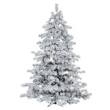 Vickerman 10' x 82" Flocked Alaskan Artificial Pre-Lit Christmas Tree with 91 Warm White G50 and 1200 Warm White LED Mini Lights, 2911 Flocked Realistic PVC Tips, 6' Step On/Off Power Cord and Folding Metal Tree Stand. Assembly is required.