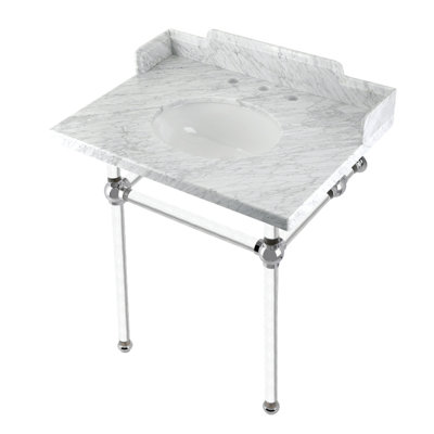 Lavabo console en marbre de Carrare 30 pouces avec pieds en acrylique Kingston (8 pouces, 3 trous) Kingston Brass