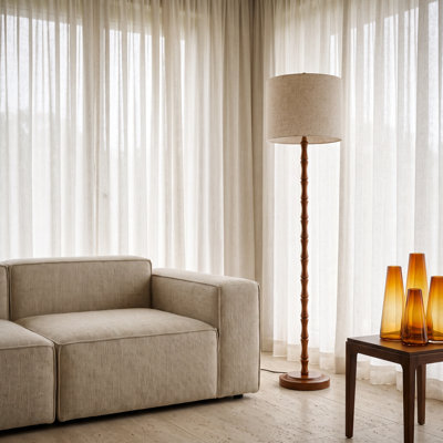 Lampe sur pied en bois pour le salon, hauteur de 65,6 po avec abat-jour en tissu, noyer