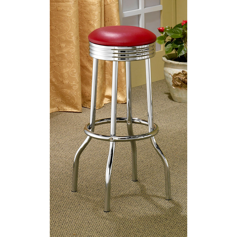 Hagert Upholstered Metal Swivel Bar Stool, Red