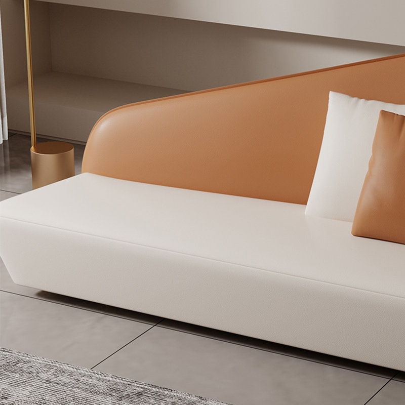 Méridienne moderne en cuir synthétique, Beige / orange, Accoudoir à droite (vu de face)
