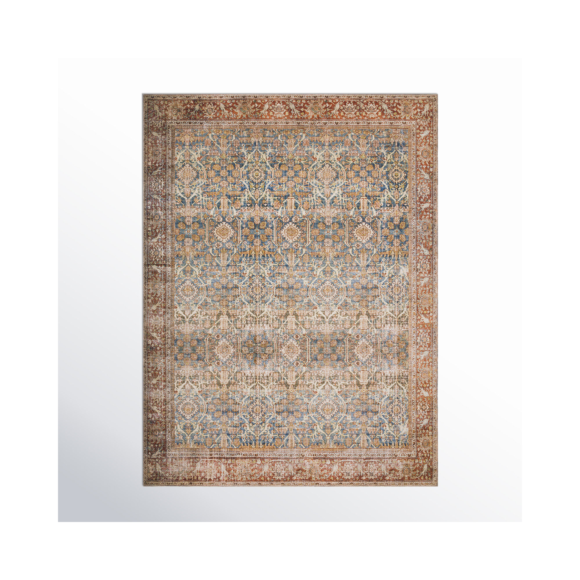Pratt Oriental Area Rug in Ocean/Rust, Rectangle 9' x 12'