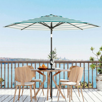 10FT Patio Umbrella Outdoor – UV Protection, Waterproof Canopy, 8 Sturdy Ribs, Crank Lift & Tilt – Market Table Parasol for Garden, Pool, Deck, Backyard – Turquoise & White Stripes