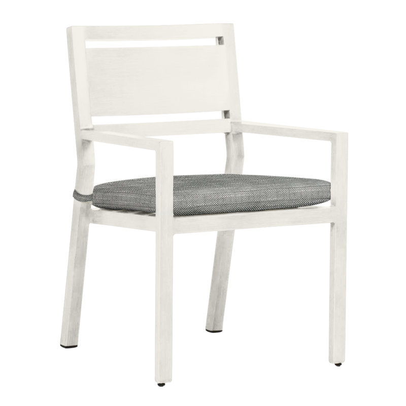 Avondale Aluminum Patio Dining Armchair with Cushions, No Welt, Dove Sunbrella® Linen, Chalk