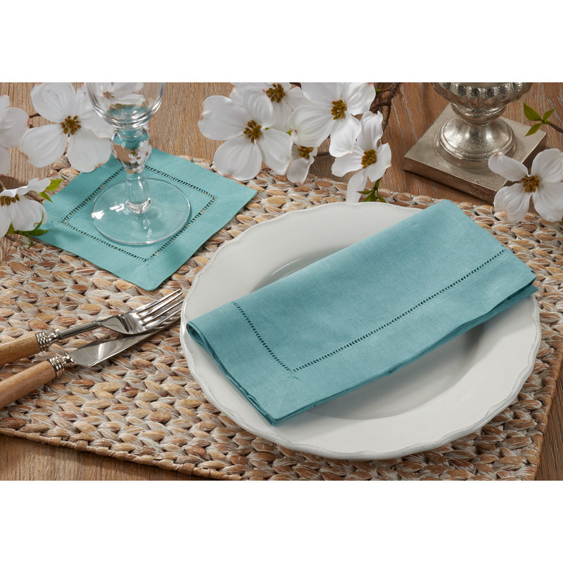 Gelder 20" W Napkin with Hemstitch Border (Set of 4), Sea Green