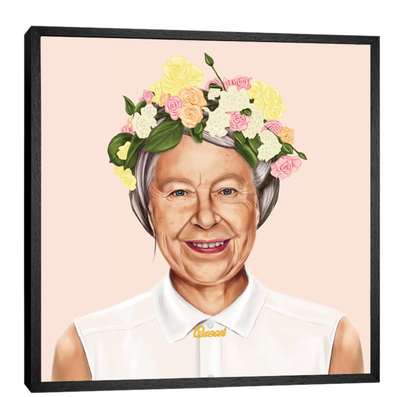 Queen Elizabeth by Amit Shimoni - Print on Canvas, 45.72 cm H x 45.72 cm W, Black Framed