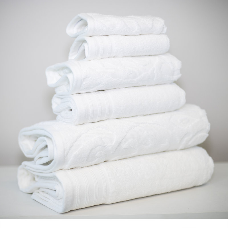 Ensemble de serviettes 6 pièces 100 % coton Jacquard, Blanc