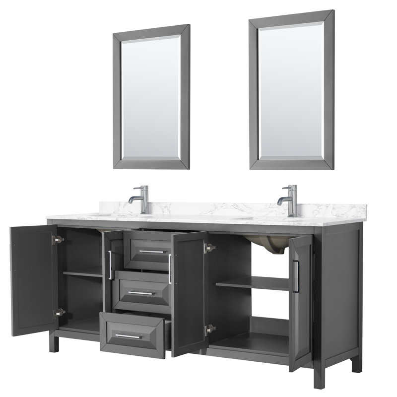 Daria 80'' W Double Vanity, Dark Gray, Polished Chrome, Carrara Cultured Marble