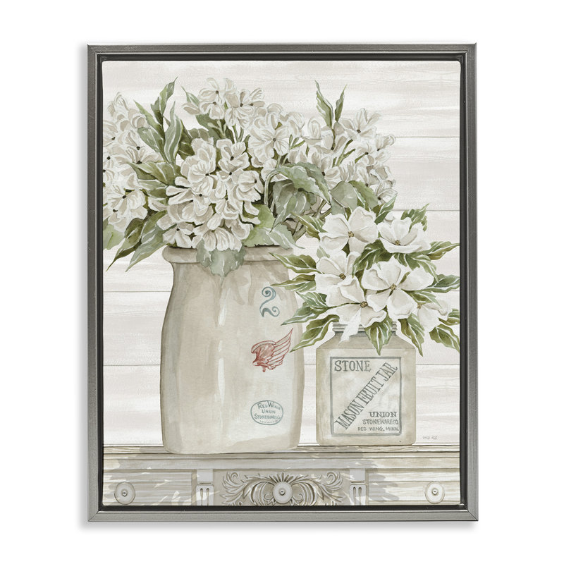 «Allure White Florals Classic Country Cer Ceric Jars», art mural par Cindy Jacobs, H 31 po x l 25 po