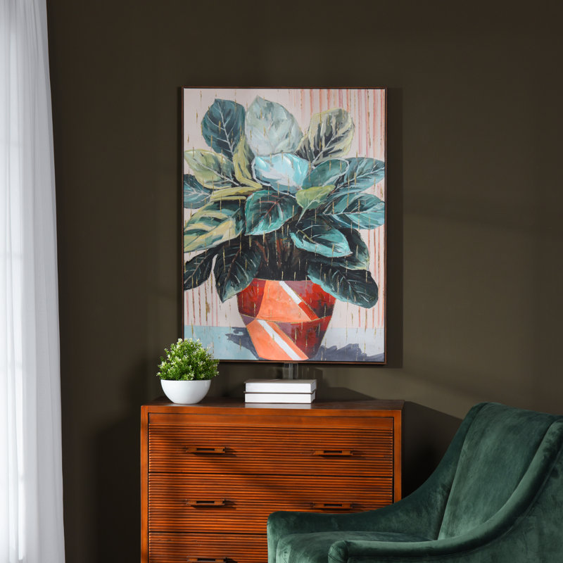 «Pots Plant I», art mural sur toile encadré à la main