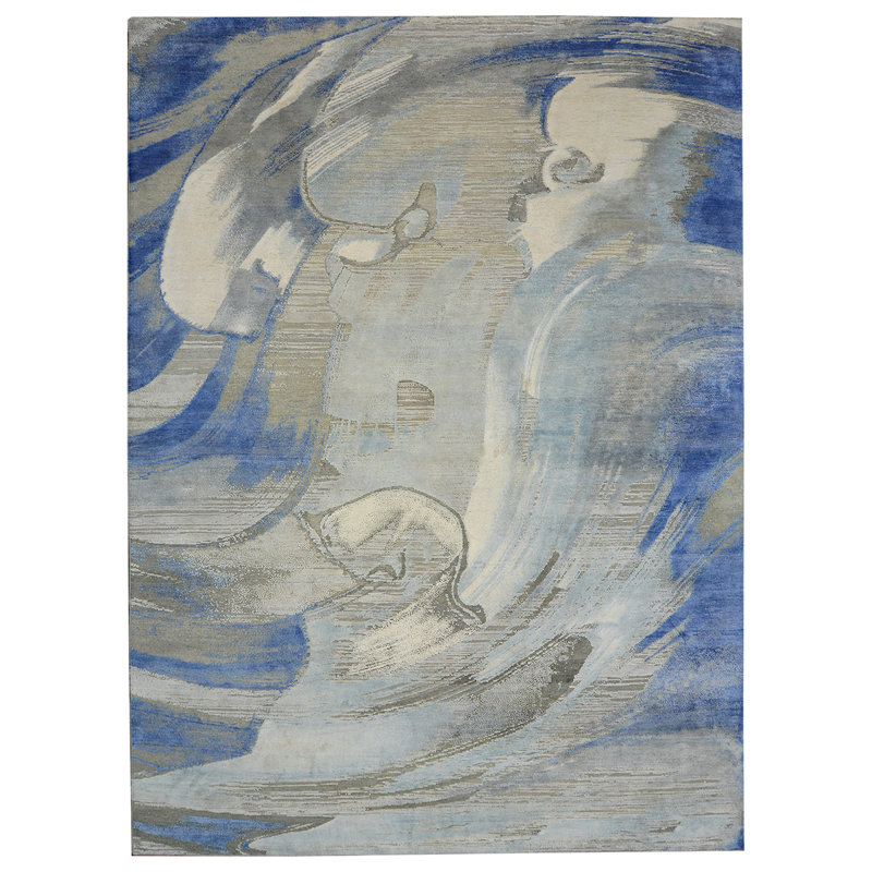 Tapis gris / bleu / ivoire de haute qualité noué à la main Canterbury, Rectangle 8 pi x 10 pi