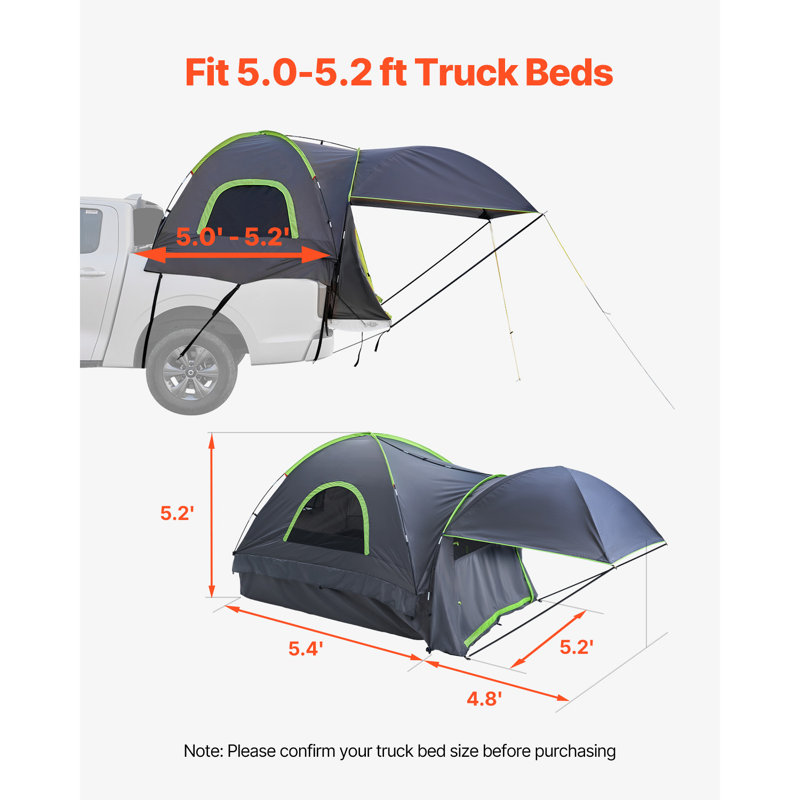 Pickup Truck Tent, Fits 5.0-5.2 ft Truck Tents for Camping, Waterproof PU2000 mm 2-3 Person Sleeping Truck Bed Tent, Sturdy Truck Bed Camper Shell with Expandable Awning, Rainfly, Storage Bag