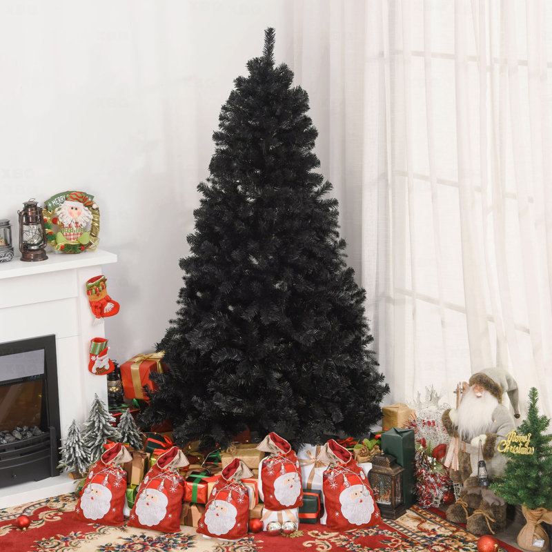 Sapin de Noël artificiel noir 7 pi non éclairé 7 branches, branches réalistes, 1346 pointes de branches, style Halloween